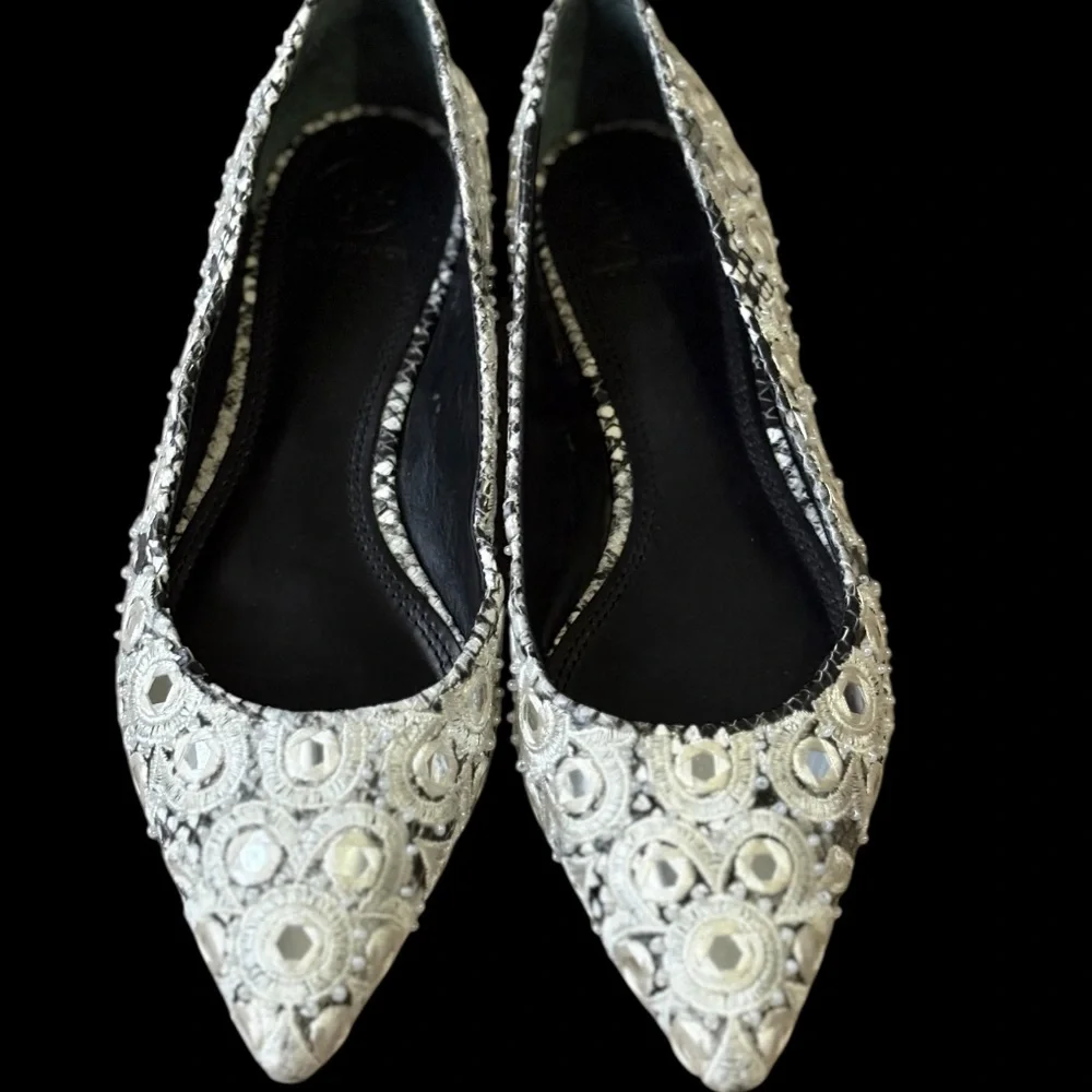 Tory Burch Yasmin Embroidered Mirror Pointed Toe Ballet Flats size 7